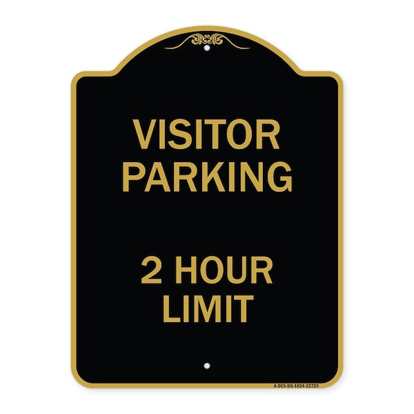 Visitor Parking Sign Visitor Parking 2 Hour Limit, Black & Gold Alum Sign, 18" x 24", BG-1824-22729